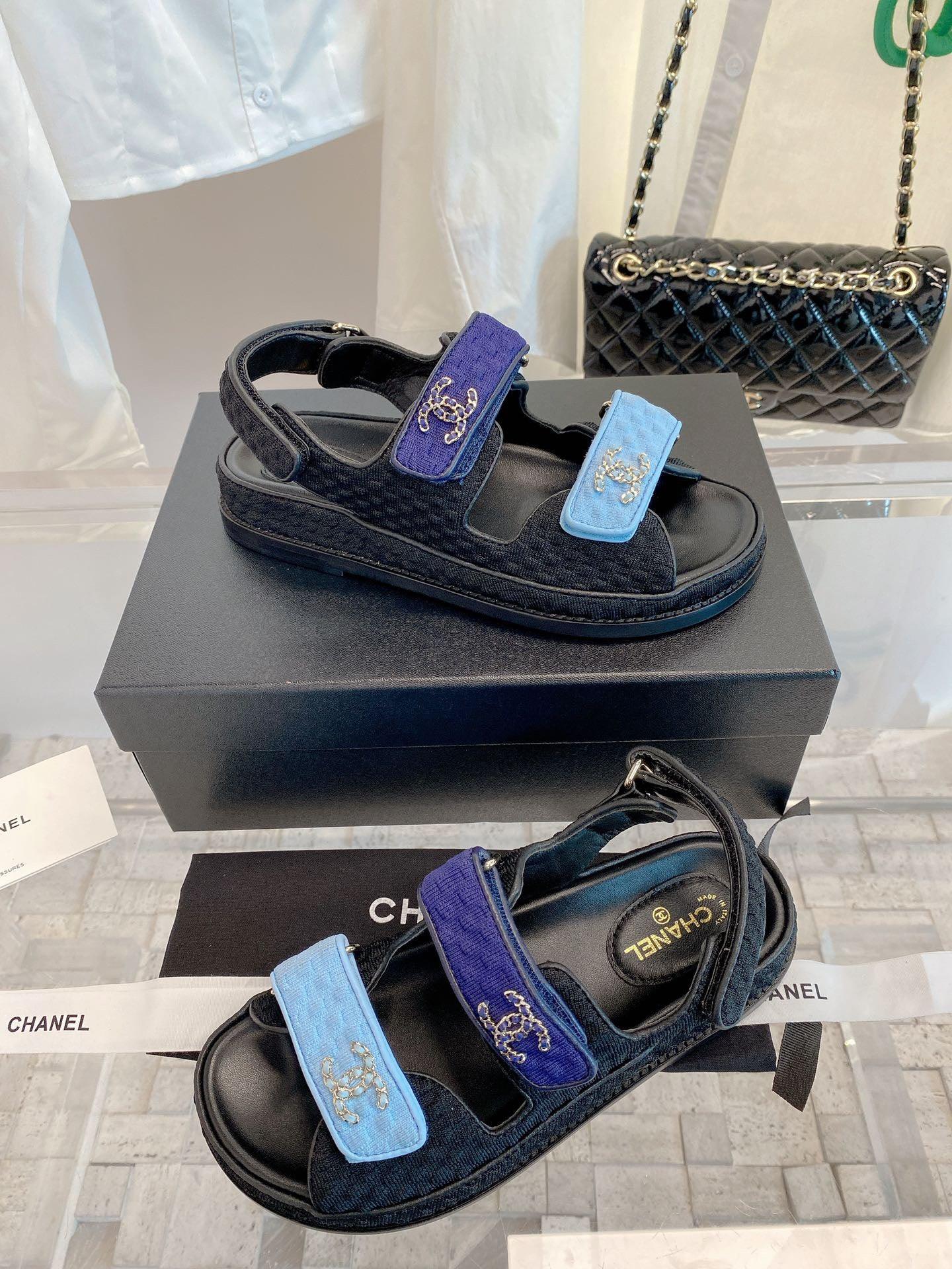 Chanel Çoklu Renk Siyah Örme Kumaş Baba Sandalet - Glimmer of Luxury