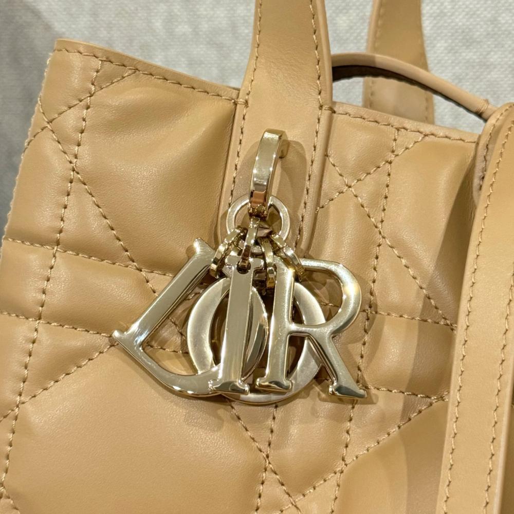 Small Dior Toujours Vertical Tote Bag Powder Beige Macrocannage Calfskin