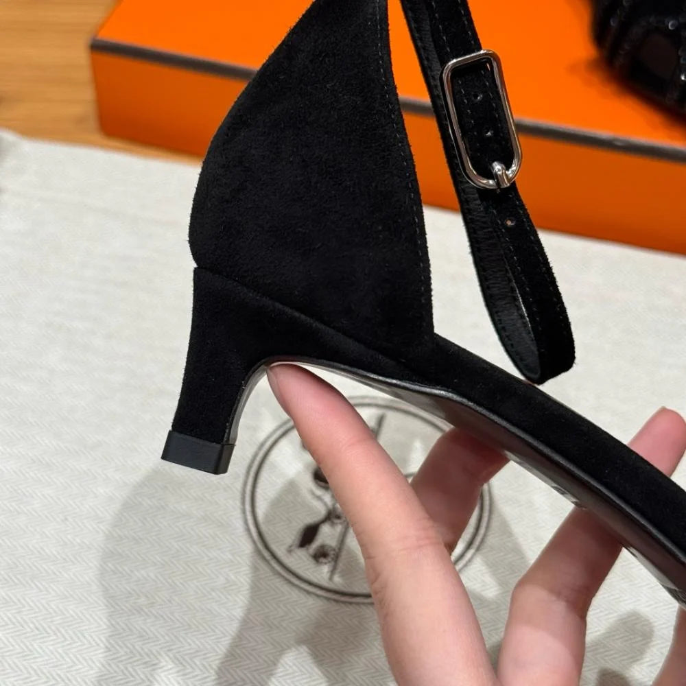 Hermès Oasis Sandals Black &amp; Argent Grey