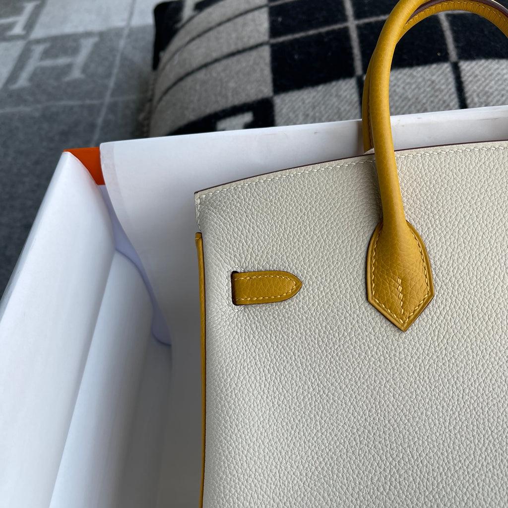 Hermès Birkin 25 Togo Deri At Nalı Kaşesi (HSS) İki Renkli Tebeşir ve Kehribar Sarı Fırçalanmış Altın Donanımlı (BGHW) - Glimmer of Luxury