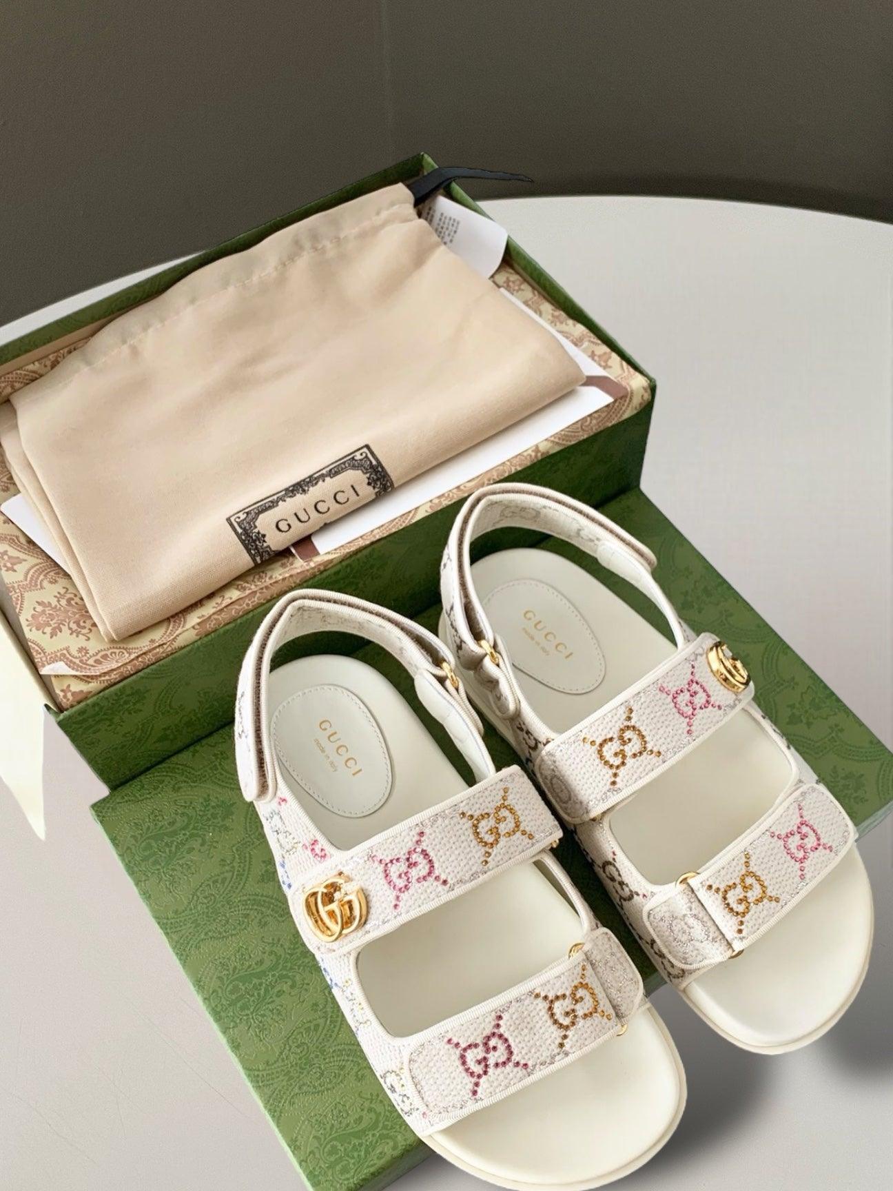 Gucci Fildişi Double G'li Kadın Sandaleti Kanvas - Glimmer of Luxury