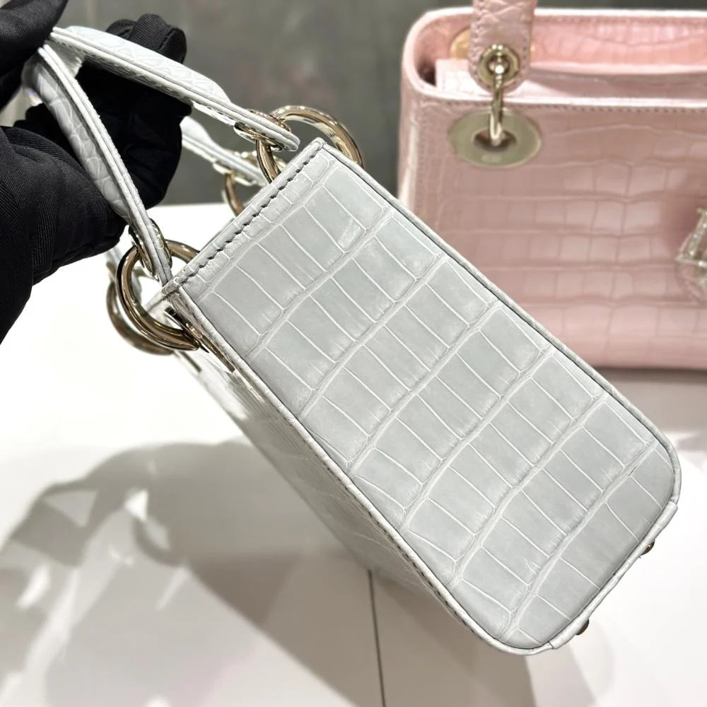 Dior Lady Mini Crocodile Skin White Bag
