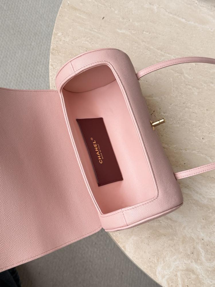 Chanel Preppy Coco Bowling Bag, Pink Patent Caviar Leather, Brushed Gold Hardware