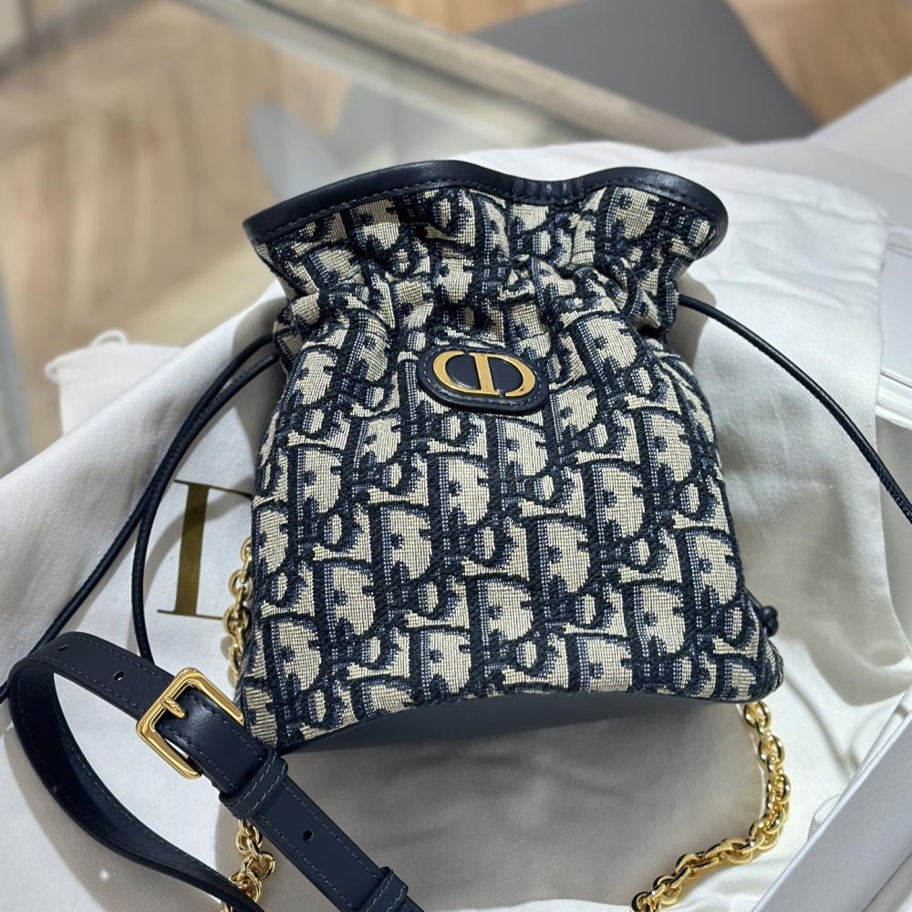 Dior Navy Blue Fabric 30 Montaigne Lace-Up Mini Bucket Bag