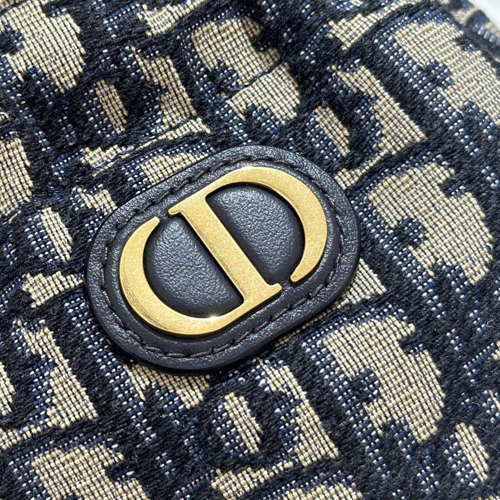 Dior Navy Blue Fabric 30 Montaigne Lace-Up Mini Bucket Bag