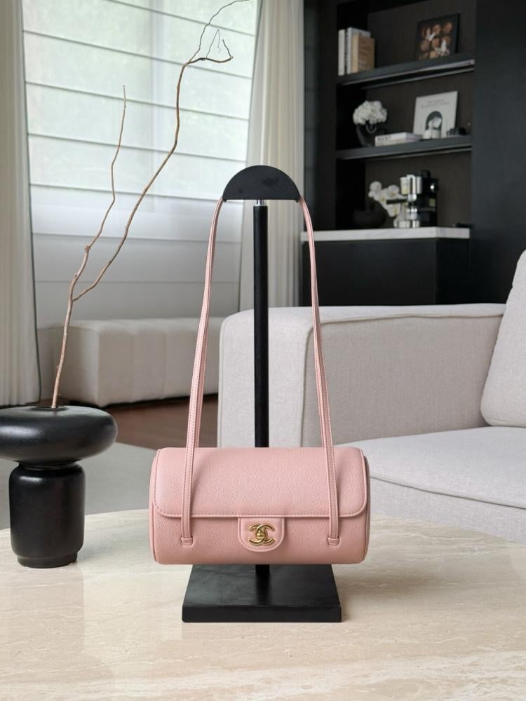 Chanel Preppy Coco Bowling Bag, Pink Patent Caviar Leather, Brushed Gold Hardware