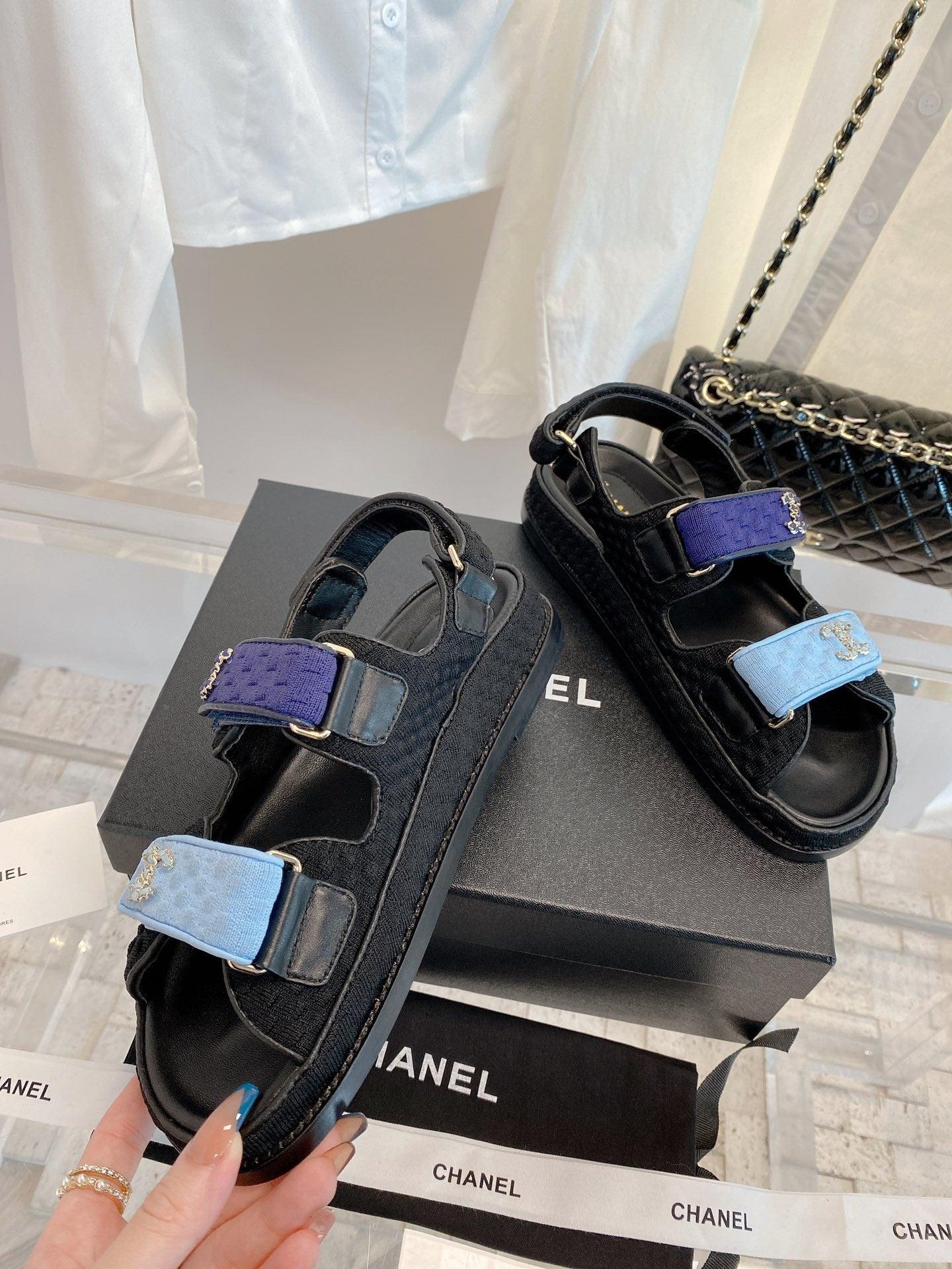 Chanel Çoklu Renk Siyah Örme Kumaş Baba Sandalet - Glimmer of Luxury