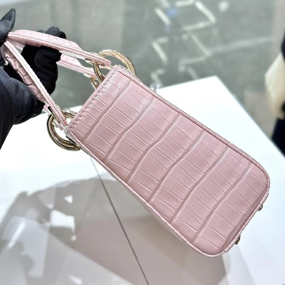 Dior Lady Mini Crocodile Skin Pink Bag