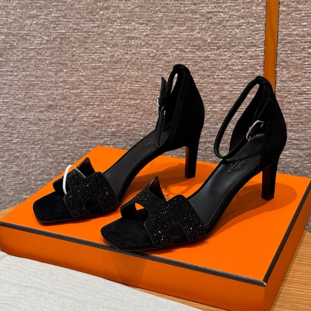 Hermès Oasis Sandals Black & Argent Grey