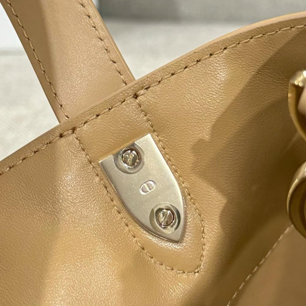 Small Dior Toujours Vertical Tote Bag Powder Beige Macrocannage Calfskin