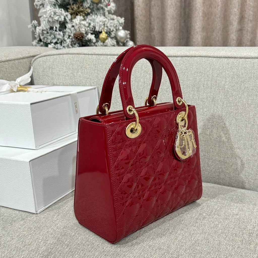 Dior Lady Orta Boy 24 Lak Şarap Kırmızısı - Glimmer of Luxury