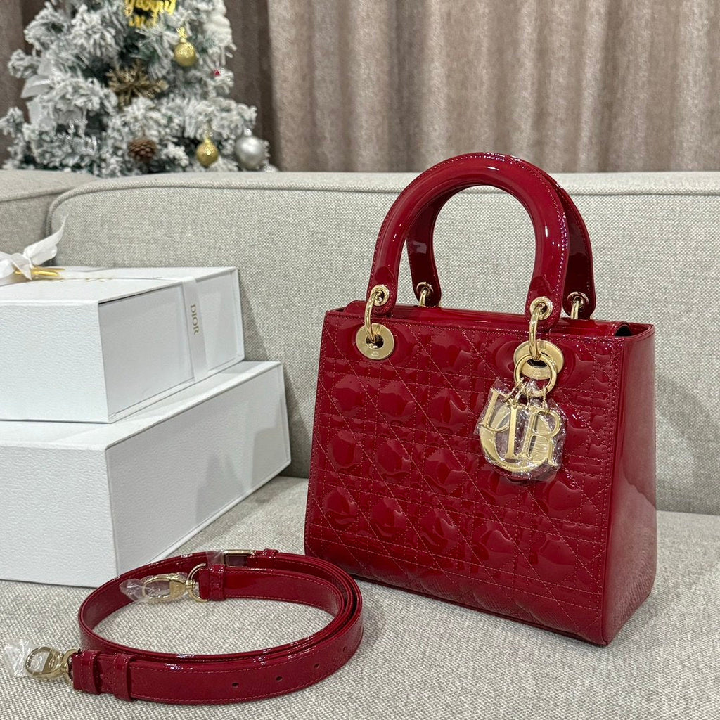 Dior Lady Orta Boy 24 Lak Şarap Kırmızısı - Glimmer of Luxury