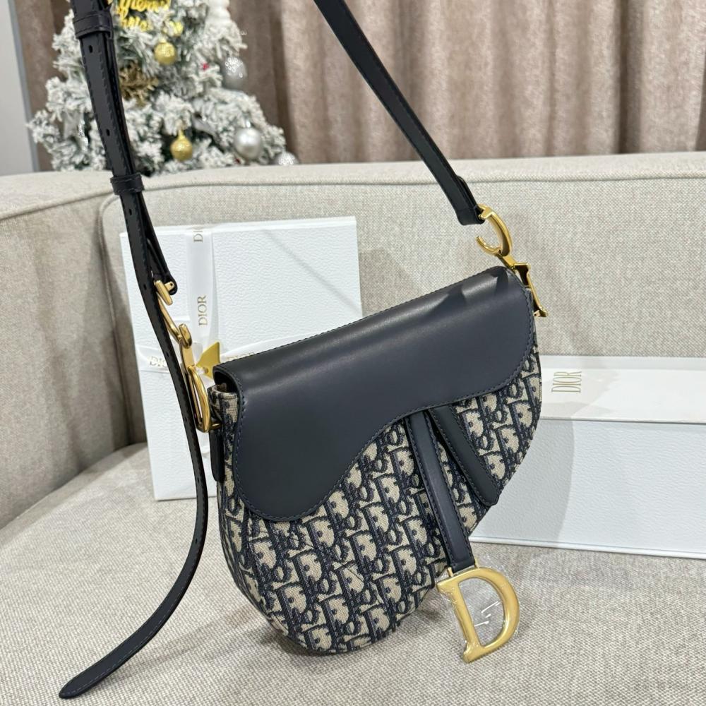 Dior Askılı Saddle Bag Mavi Dior Oblique Jakarlı