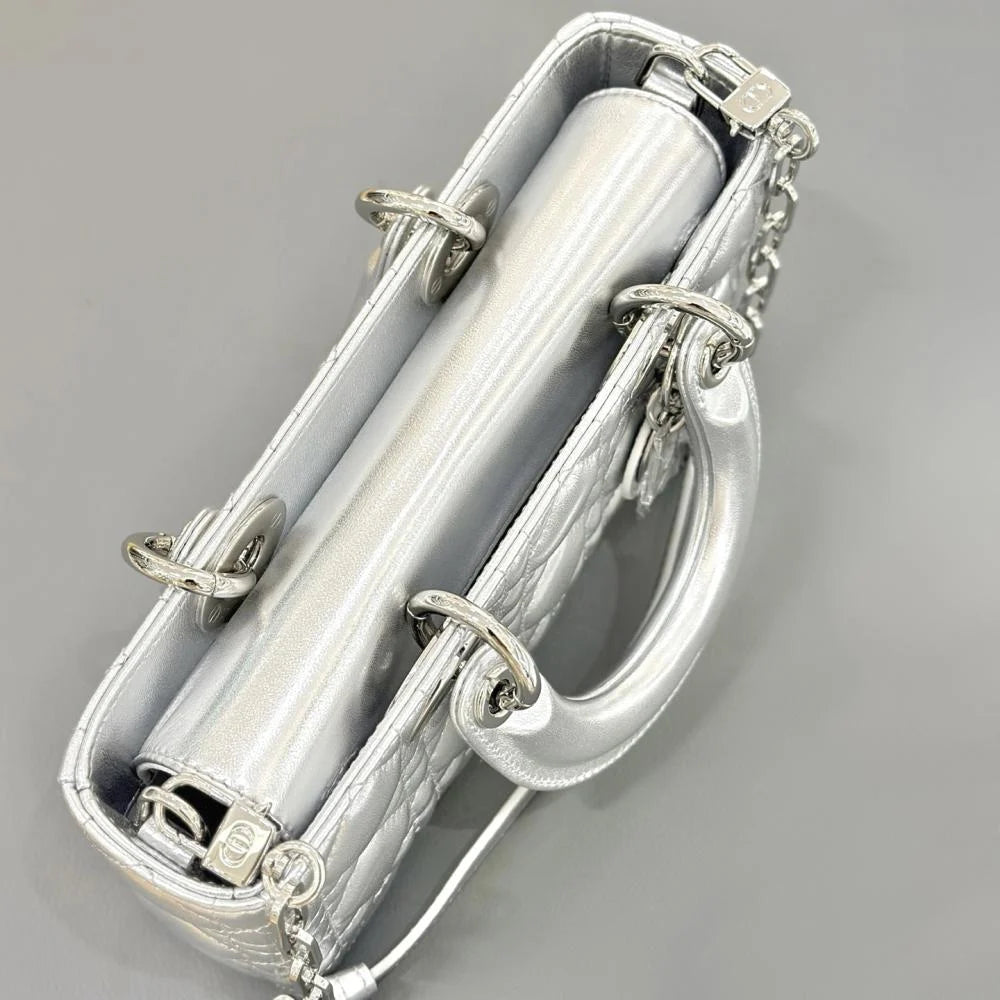 Christian Dior Lady D-Joy Silver Satin Bag