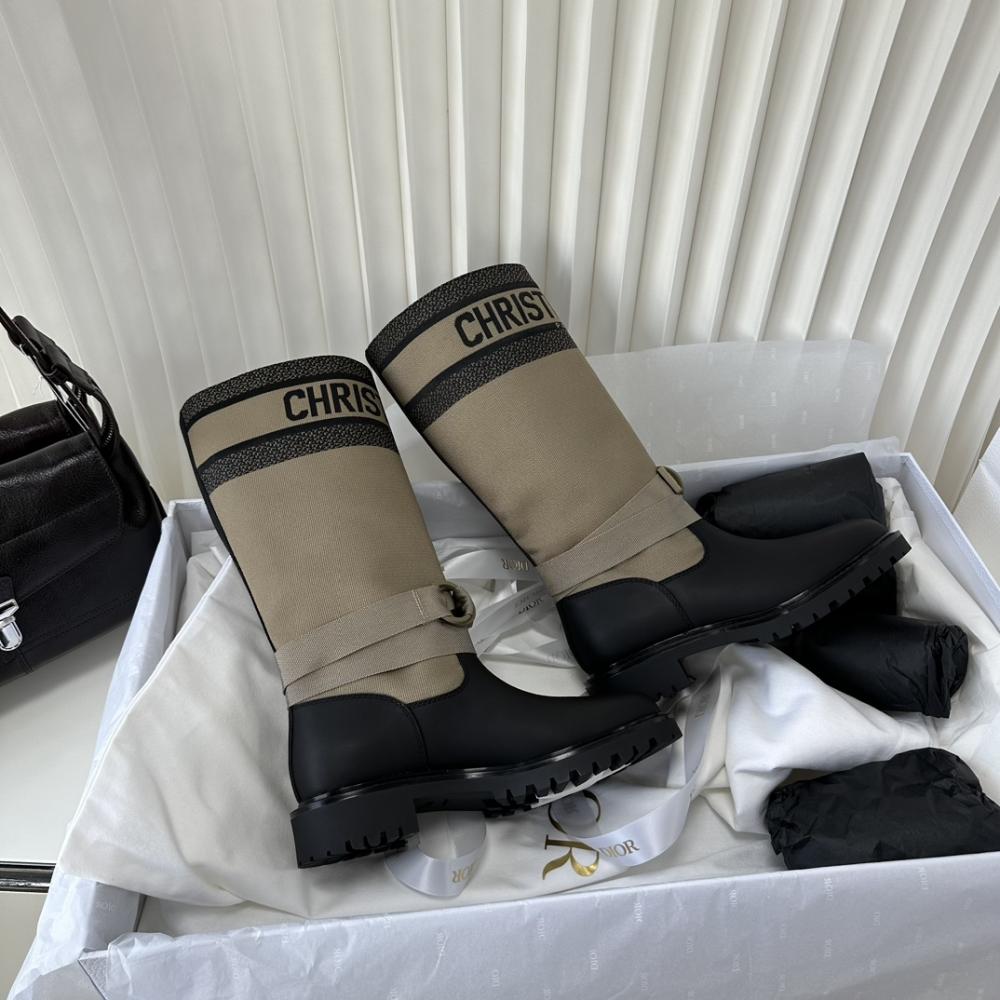 Dior D-Major Canvas &amp; Leather Boots – Beige/Black