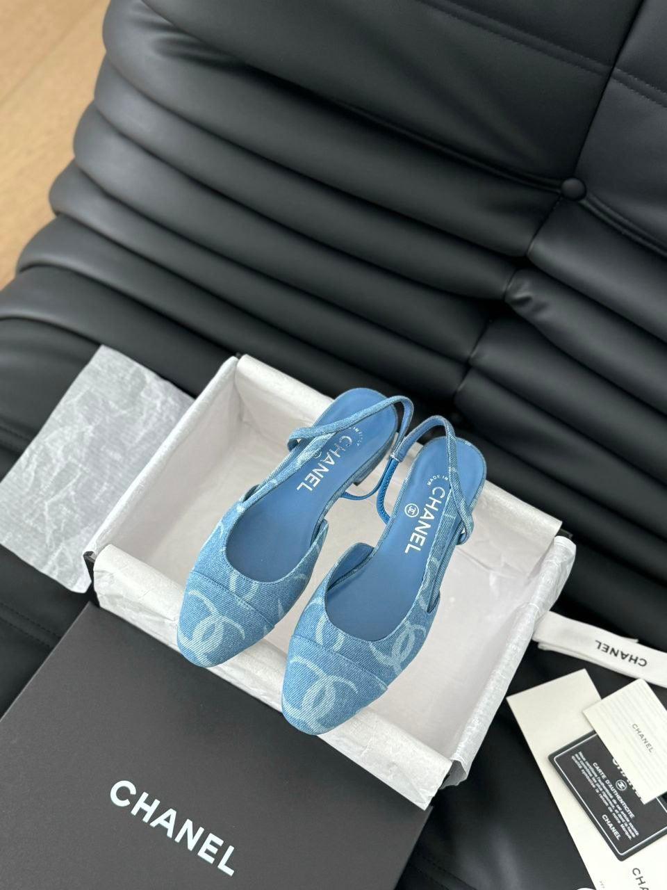 Chanel Denim Kap Burunlu Denim Topuktan Bağlamalı Sırtı Açık Ayakkabı - Glimmer of Luxury