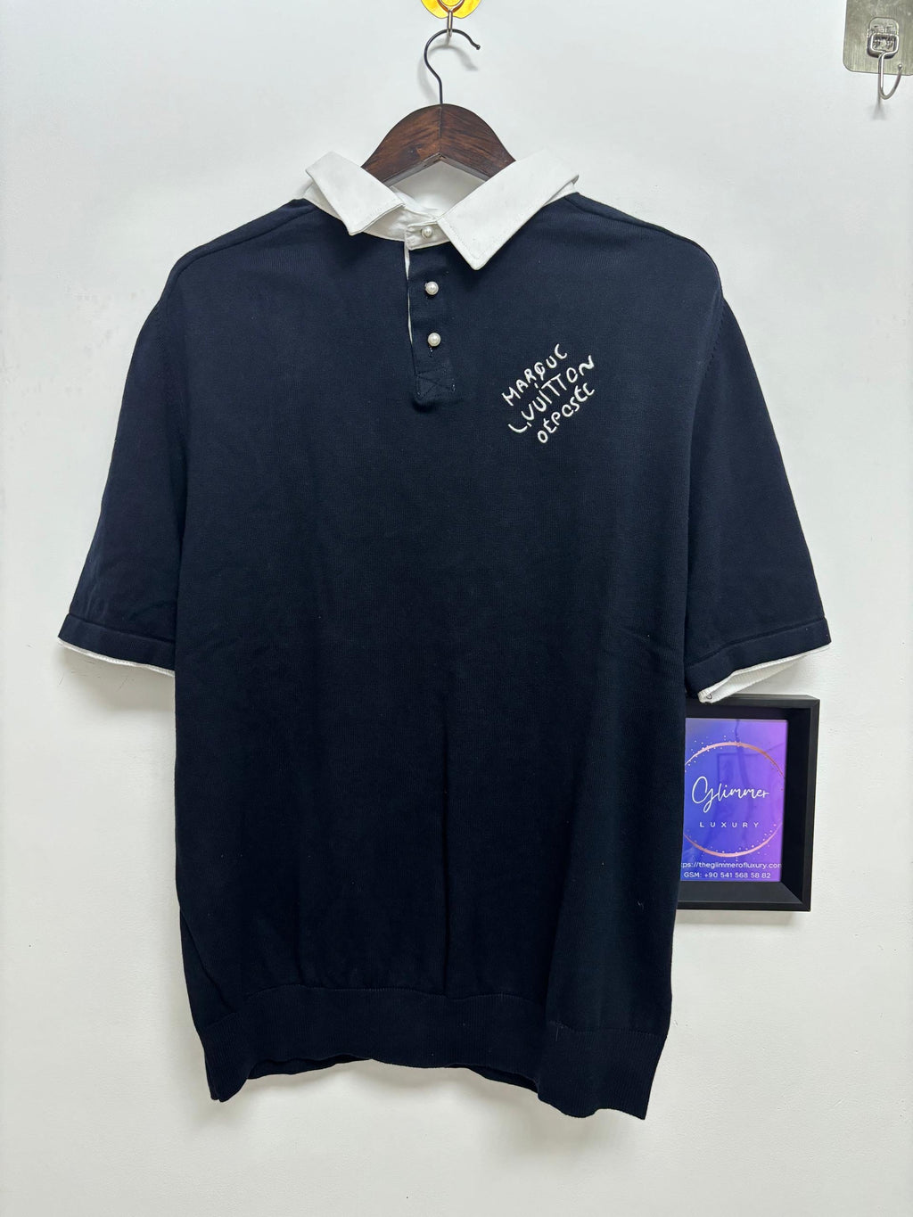 LV İşlemeli Kısa Kollu Pamuk Karışımlı Polo T-Shirt