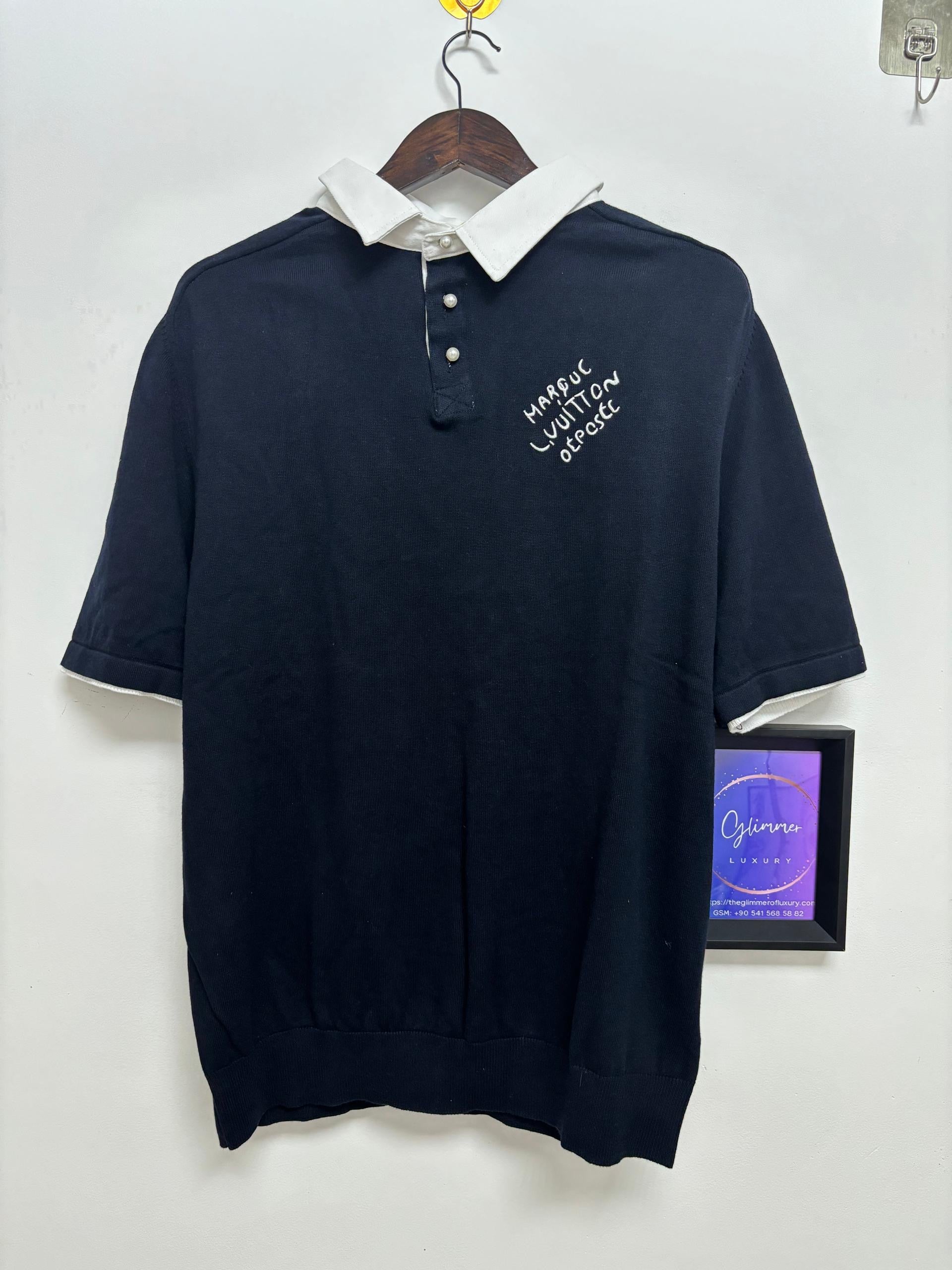 LV Embroidered Short Sleeve Cotton Blend Polo T-Shirt