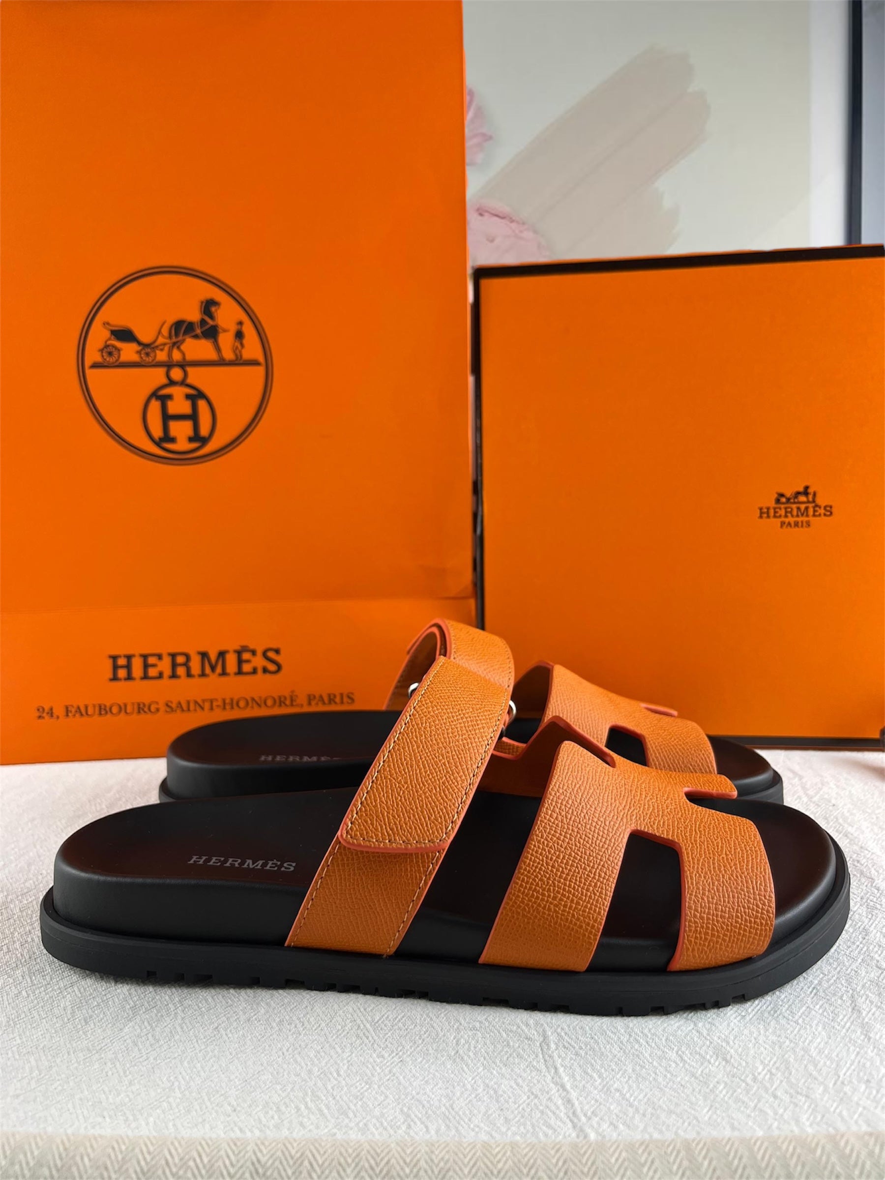Hermès Chypre Sandalet - Turuncu Epsom Deri