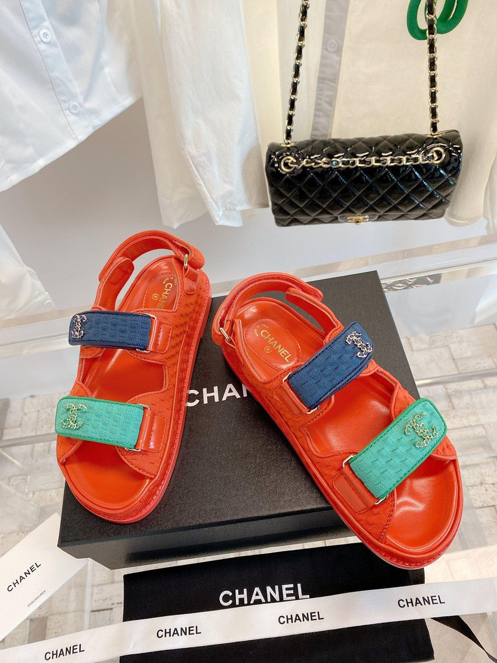 Chanel Çoklu Renk Pembe Örme Kumaş Baba Sandalet - Glimmer of Luxury