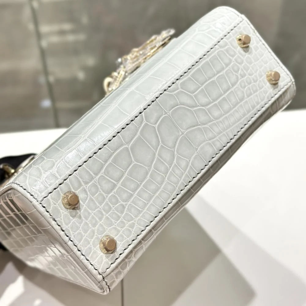 Dior Lady Mini Crocodile Skin White Bag