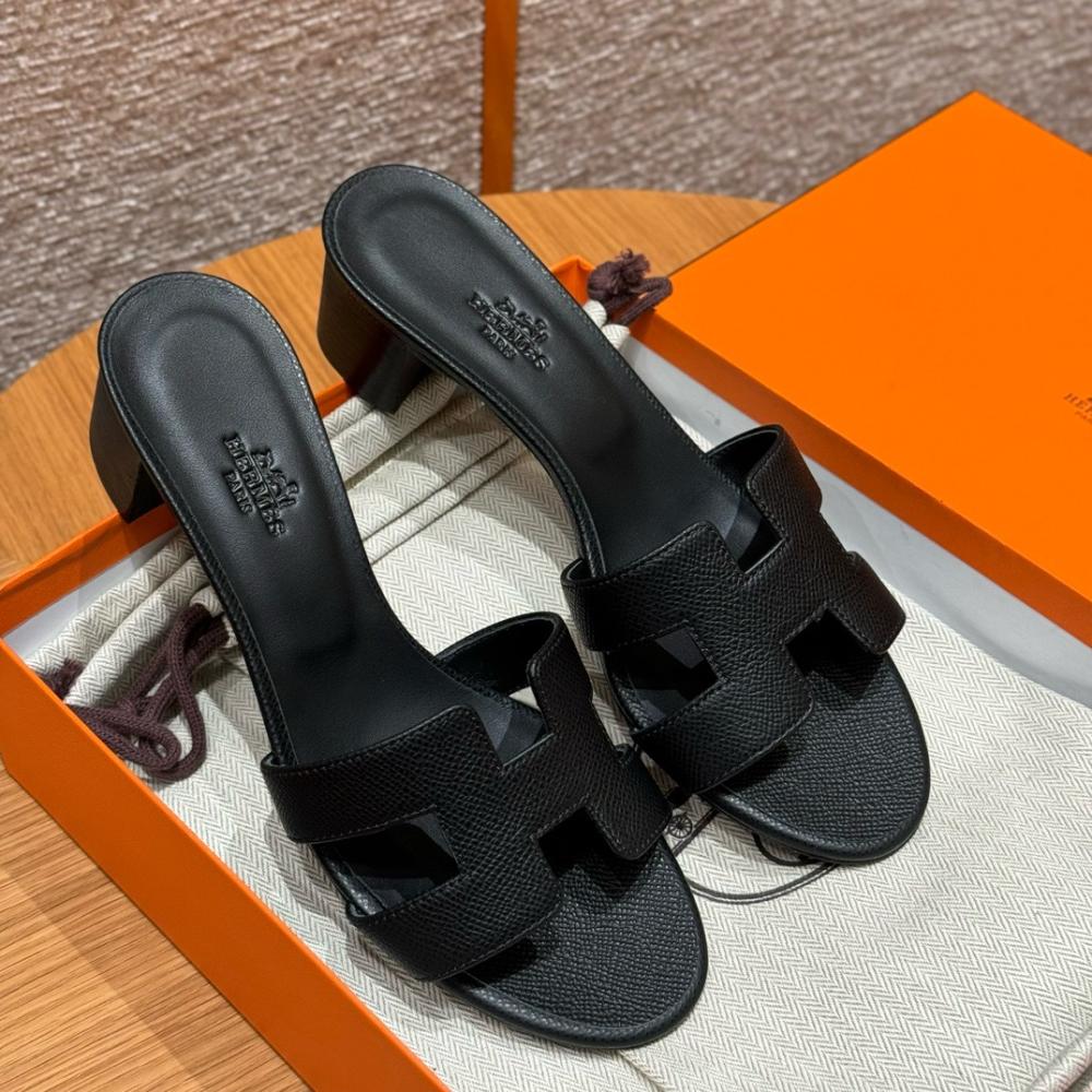 Hermès Oasis Sandals Black &amp; Argent Grey