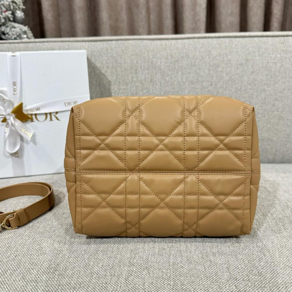 Small Dior Toujours Vertical Tote Bag Powder Beige Macrocannage Calfskin