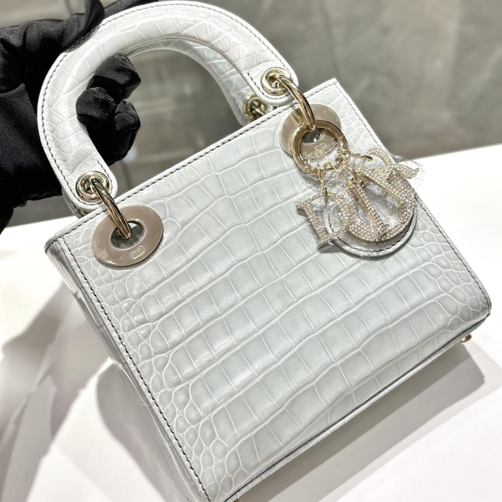 Dior Lady Mini Crocodile Skin White Bag
