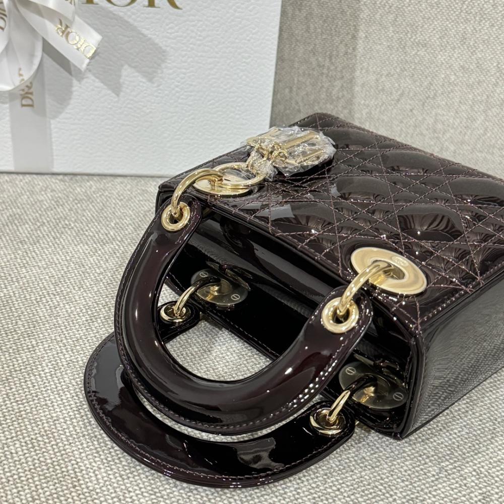Dior Lady Mini Patent Leather Claret Red Bag 
