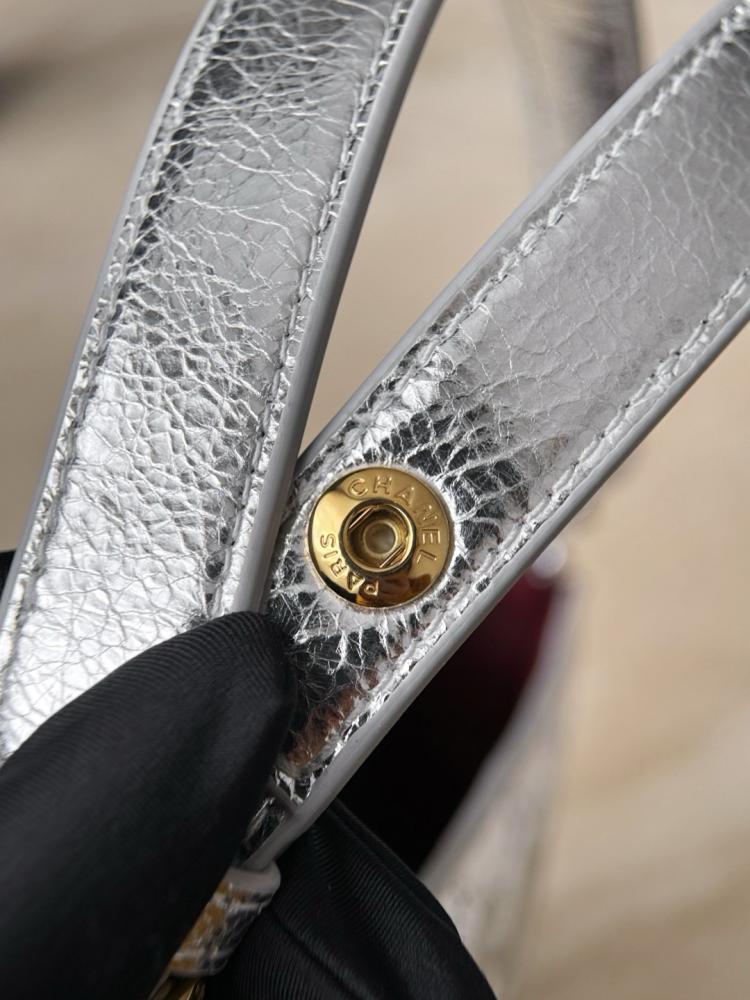 Chanel 26P Silver Quilted Leather Shoulder Bag – Double Straps