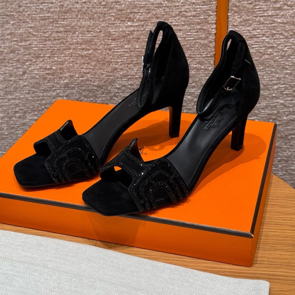 Hermès Oasis Sandals Black &amp; Argent Grey