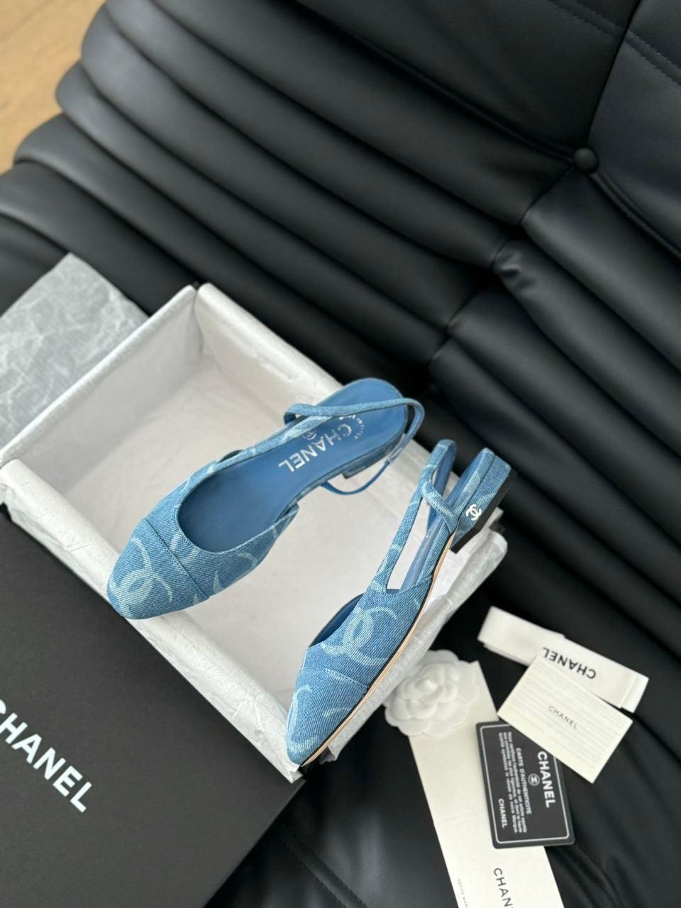 Chanel Denim Kap Burunlu Denim Topuktan Bağlamalı Sırtı Açık Ayakkabı - Glimmer of Luxury