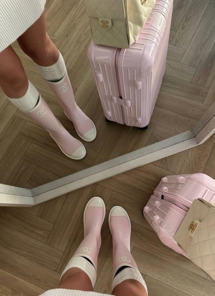 Chanel Yağmur Botları - Pembe/Beyaz