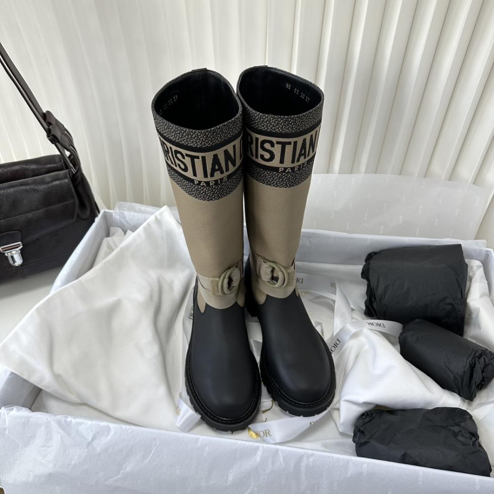 Dior D-Major Canvas &amp; Leather Boots – Beige/Black