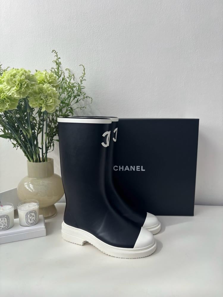 Chanel Rain Boots - Black/White
