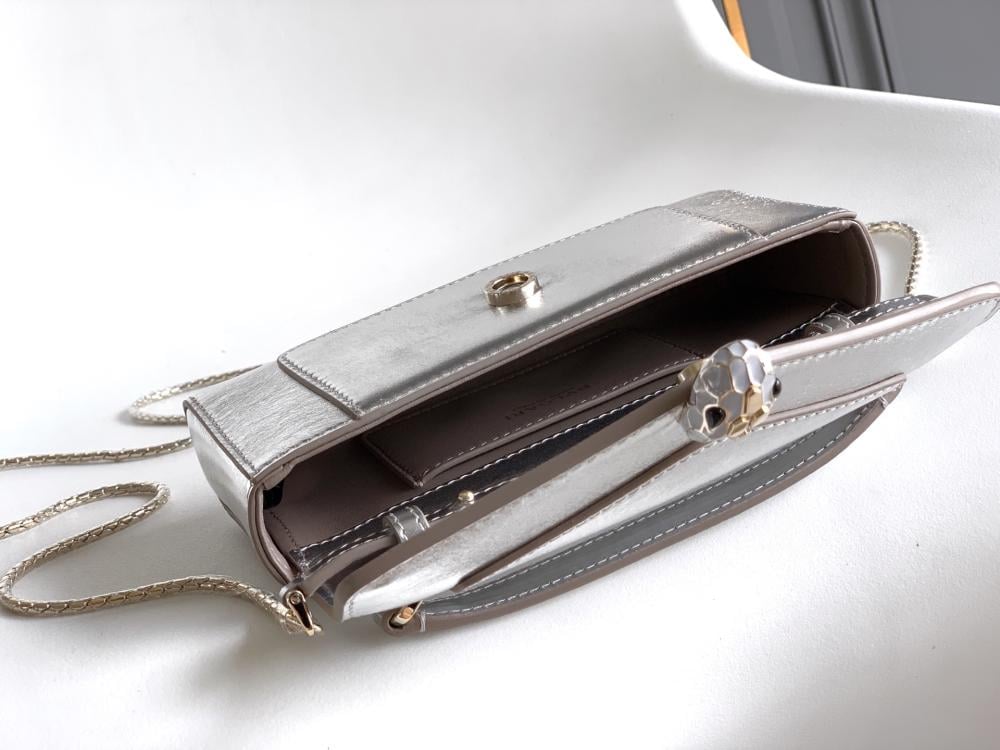 Bvlgari Serpenti Forever Shiny Leather Mini Bag – Silver 