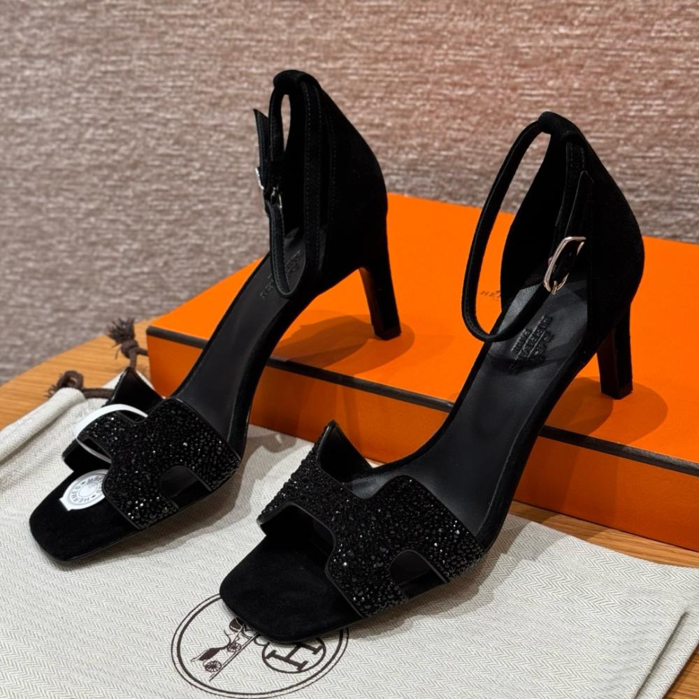 Hermès Oasis Sandals Black &amp; Argent Grey