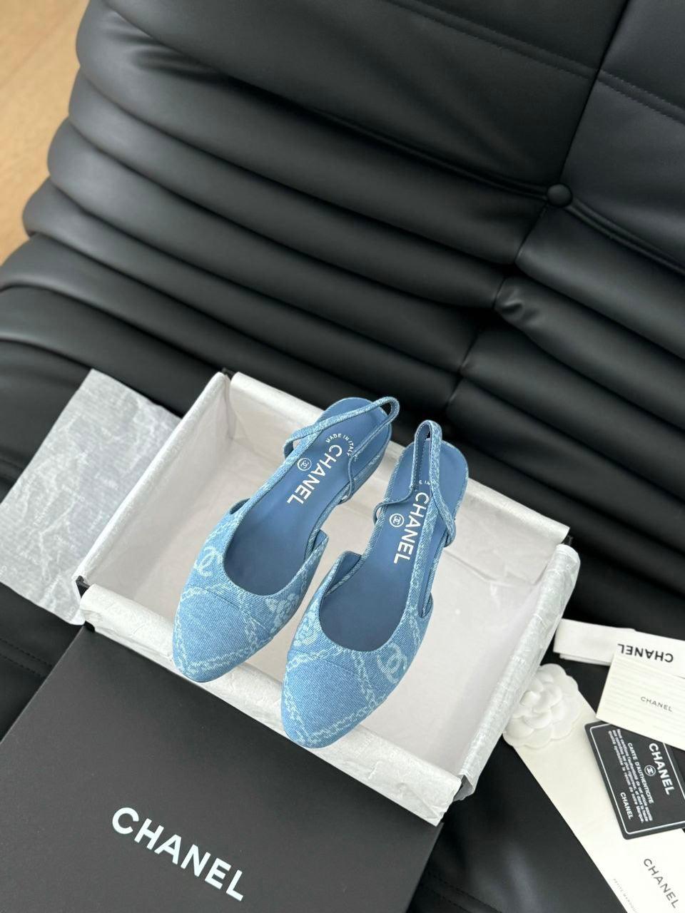 Chanel Denim Kap Burunlu Denim Topuktan Bağlamalı Sırtı Açık Ayakkabı - Glimmer of Luxury