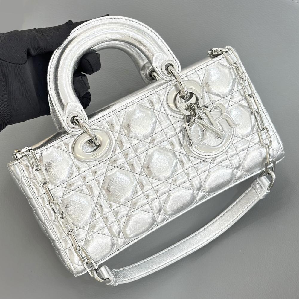 Christian Dior Lady D-Joy Silver Satin Bag