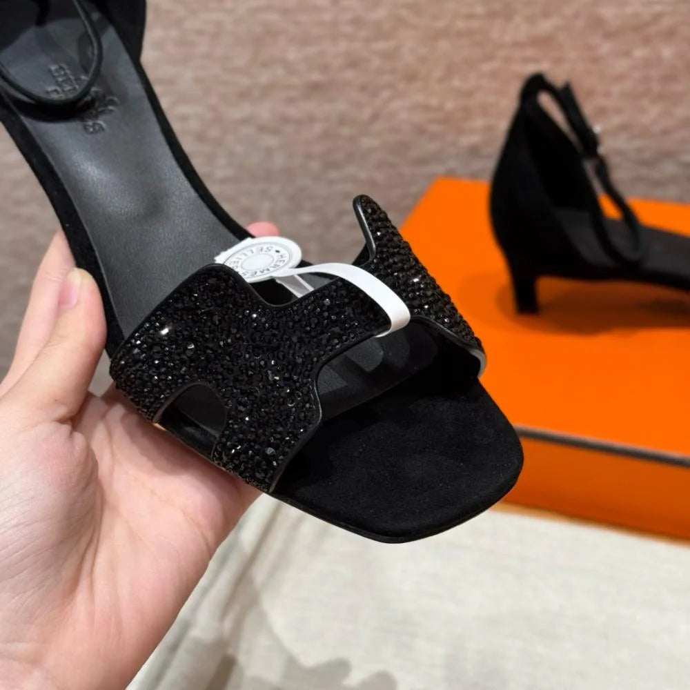 Hermès Oasis Sandals Black & Argent Grey