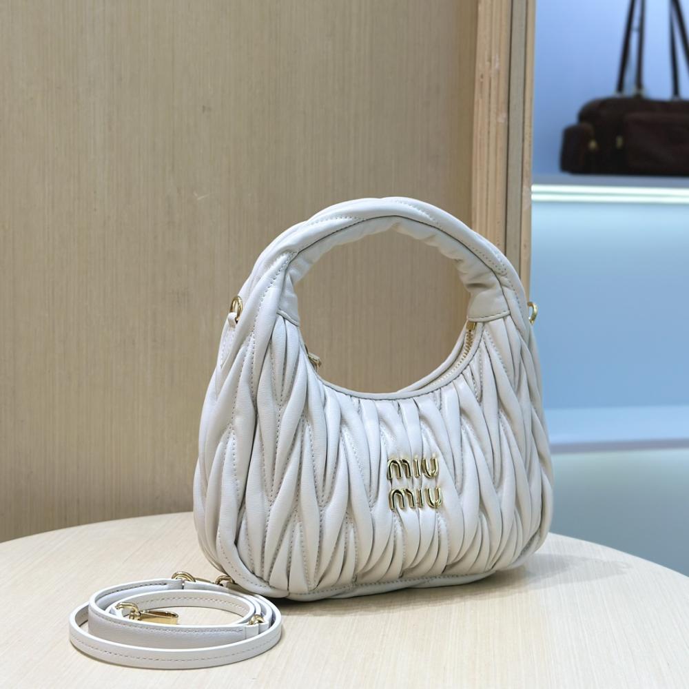 Miu Miu Wander Matelassé Black Napa Leather Hobo Small Women's Handbag