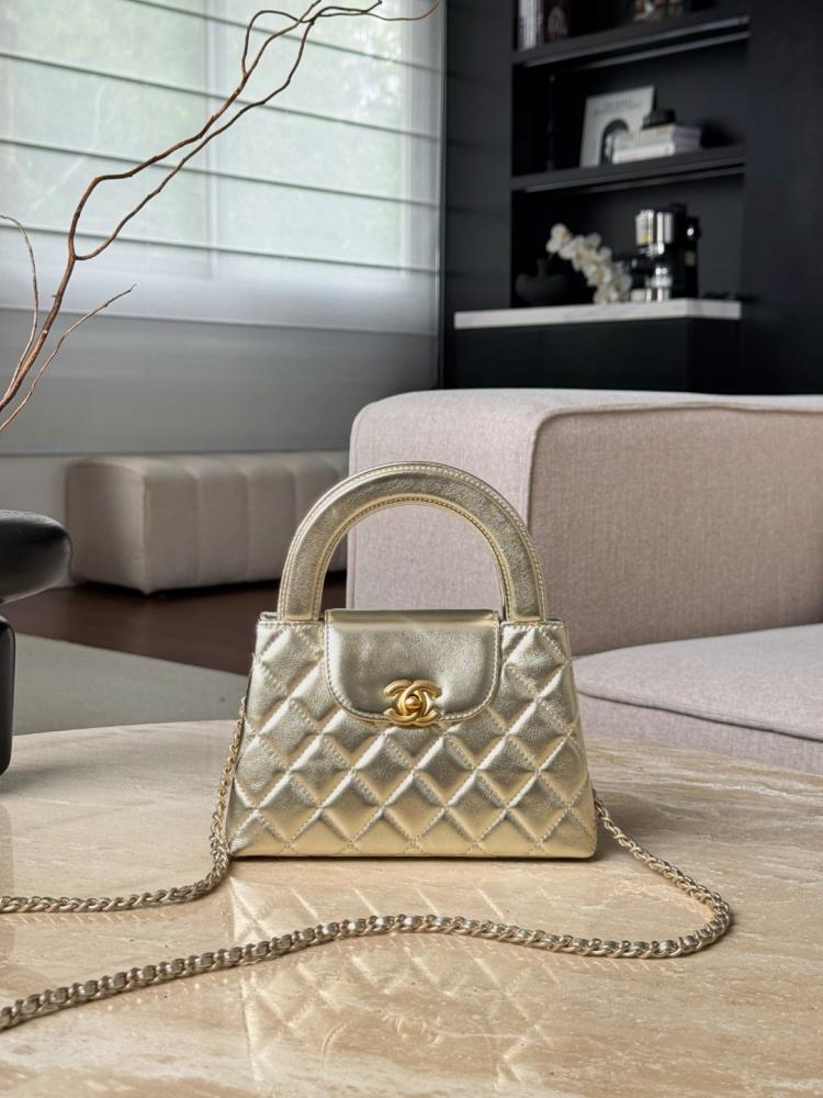 Chanel Kelly Shopping Bag Shiny Calfskin Leather and Gold Hardware Gold Tone