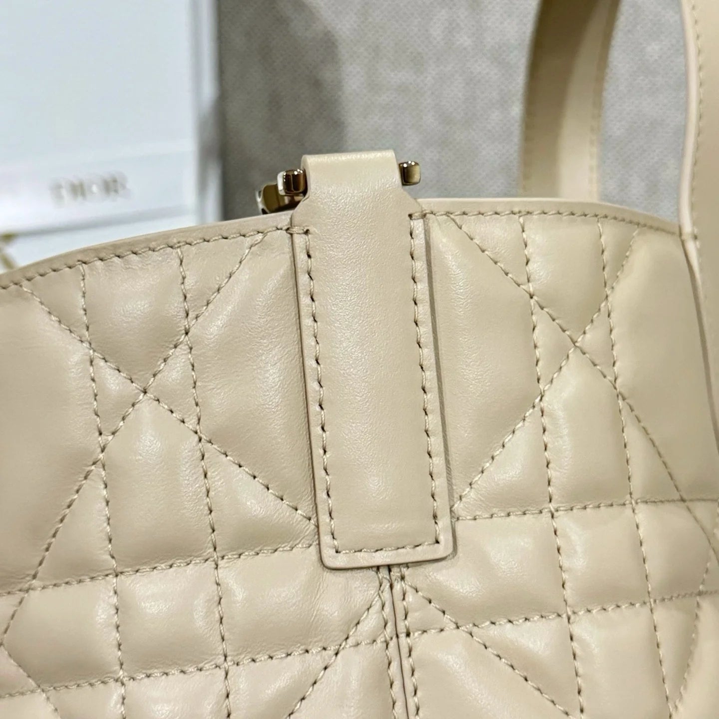 Small Dior Toujours Vertical Tote Bag Powder Beige Macrocannage Calfskin