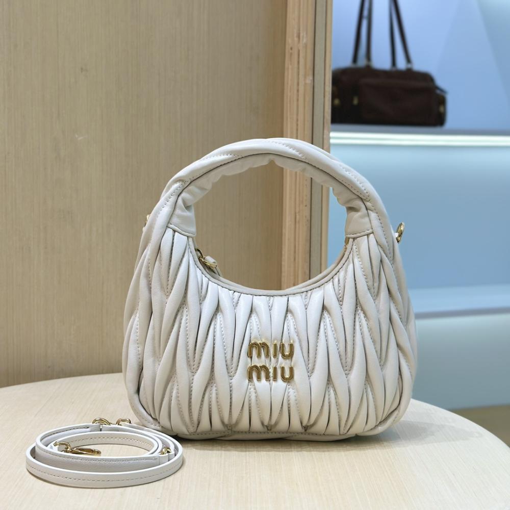 Miu Miu Wander Matelassé Black Napa Leather Hobo Small Women's Handbag