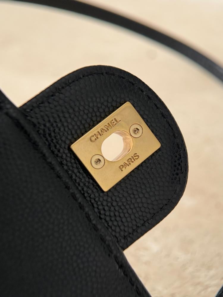 Chanel Preppy Coco Bowling Bag, Black Grained Caviar Leather, Brushed Gold Hardware