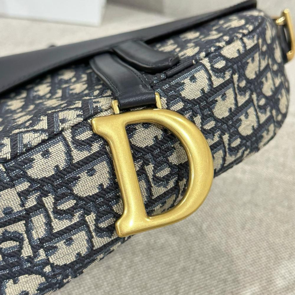 Dior Askılı Saddle Bag Mavi Dior Oblique Jakarlı