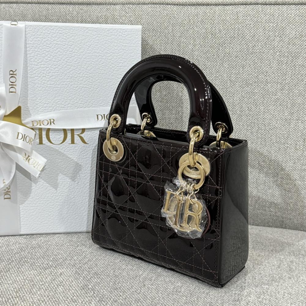 Dior Lady Mini Patent Leather Claret Red Bag 