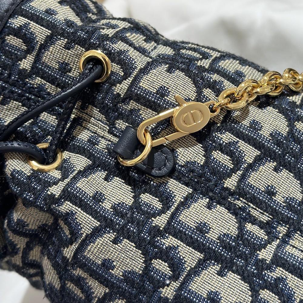 Dior Navy Blue Fabric 30 Montaigne Lace-Up Mini Bucket Bag