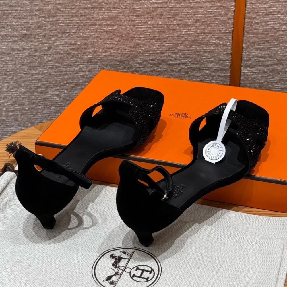Hermès Oasis Sandals Black &amp; Argent Grey