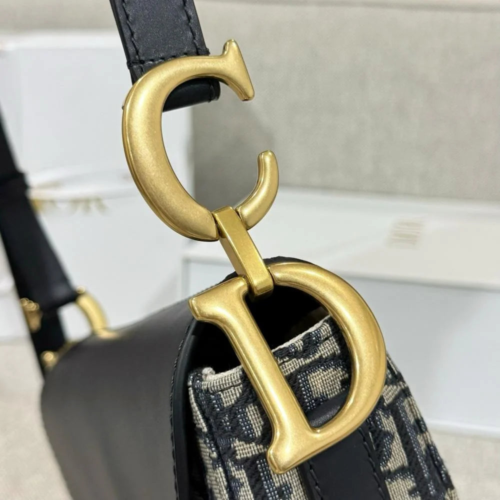 Dior Askılı Saddle Bag Mavi Dior Oblique Jakarlı